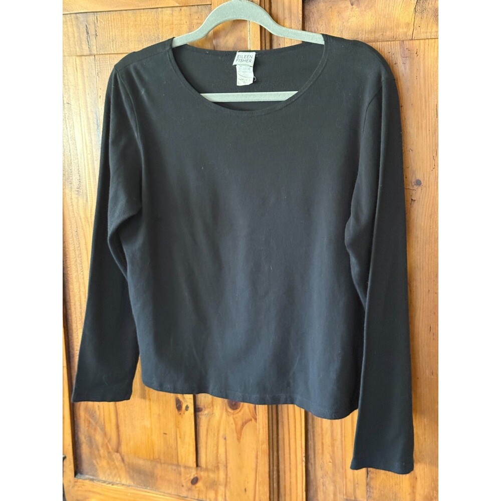Eileen Fisher Vintage Black Cotton Blend Long Sleeve Shirt USA Size Small